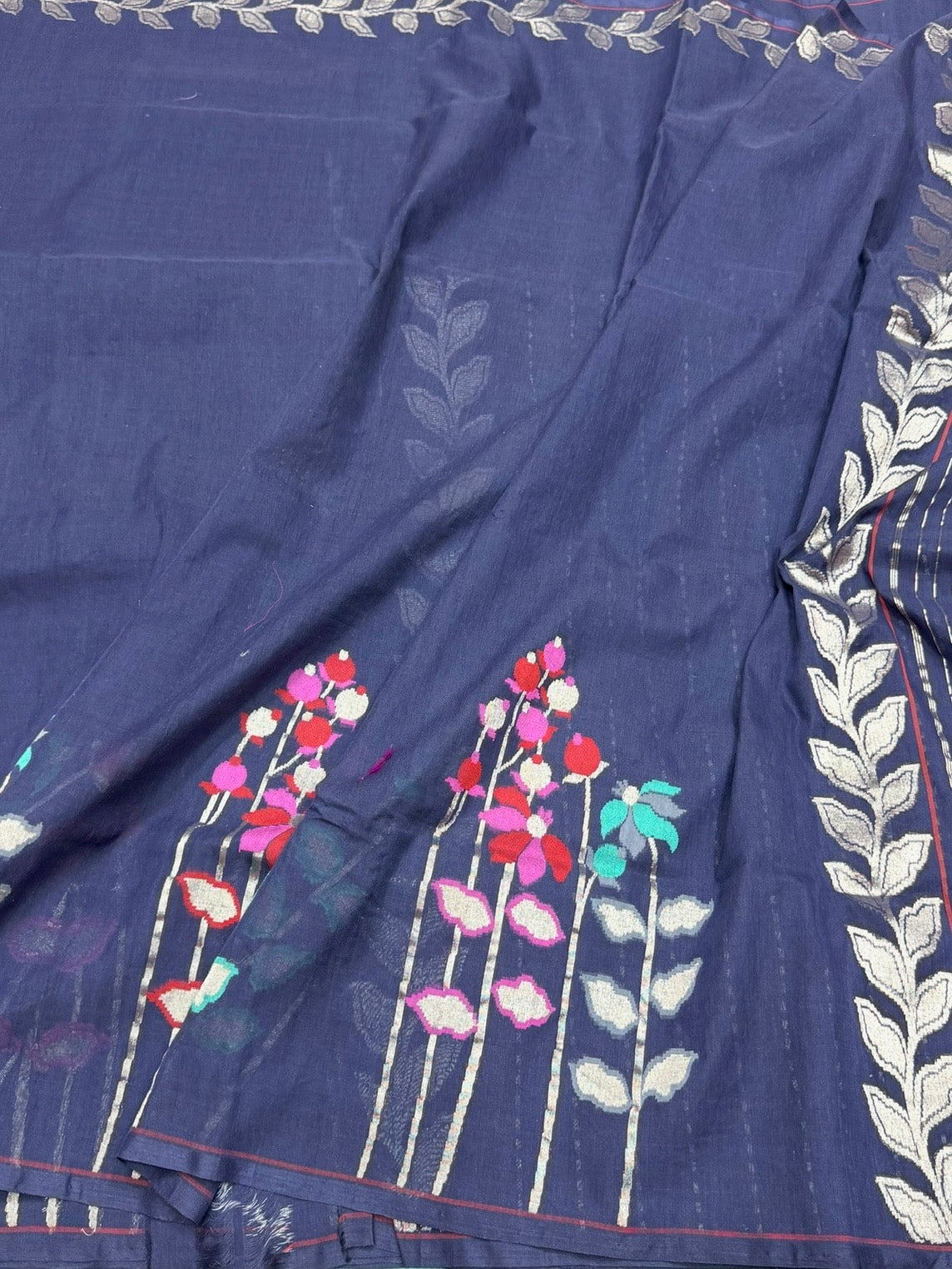 Navy Blue Handwoven Banarasi Pure Cotton Saree