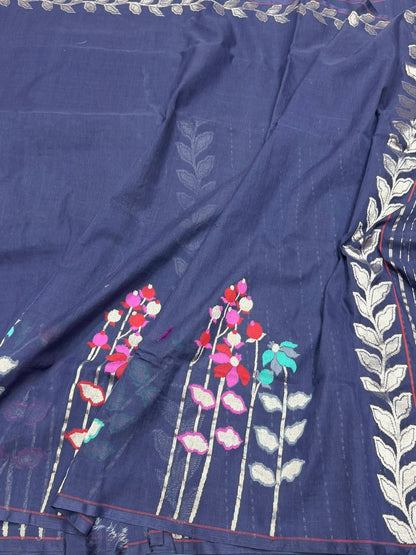 Navy Blue Handwoven Banarasi Pure Cotton Saree