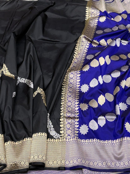 Black / Royal Blue Handwoven Pure Banarasi Silk Saree