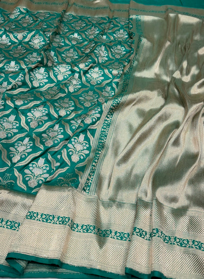 Sea Green Handwoven Pure Banarasi Silk Saree