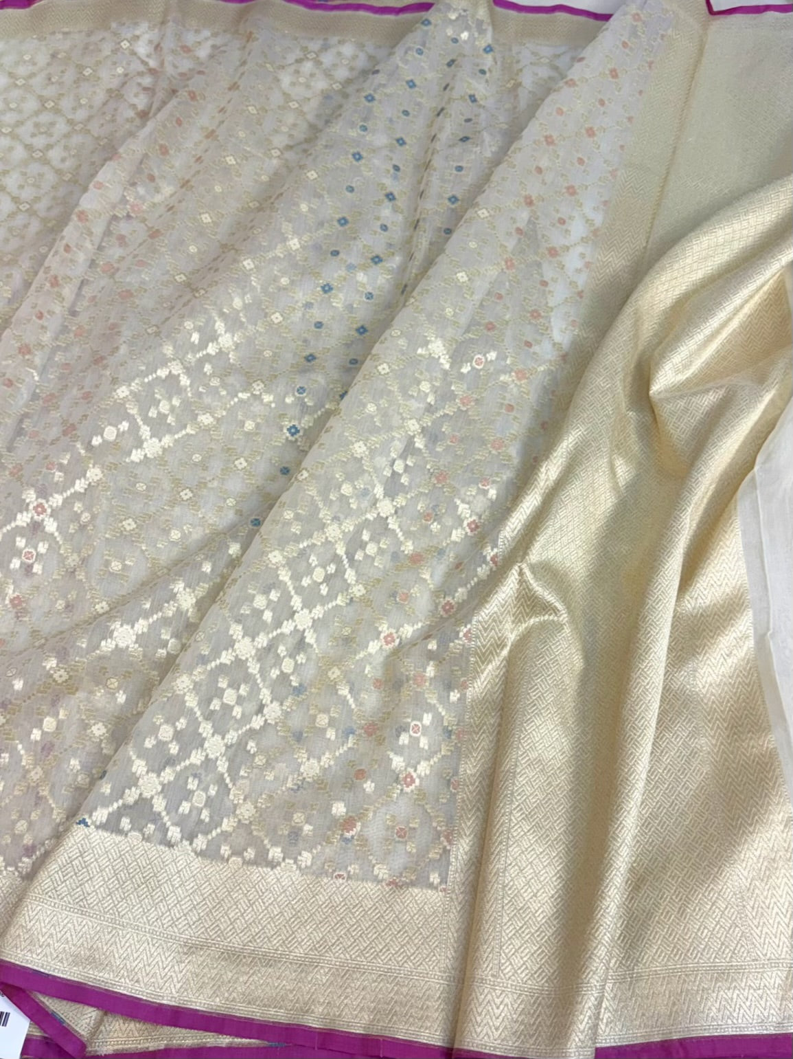 White Pure Banarasi Kora Cotton Saree