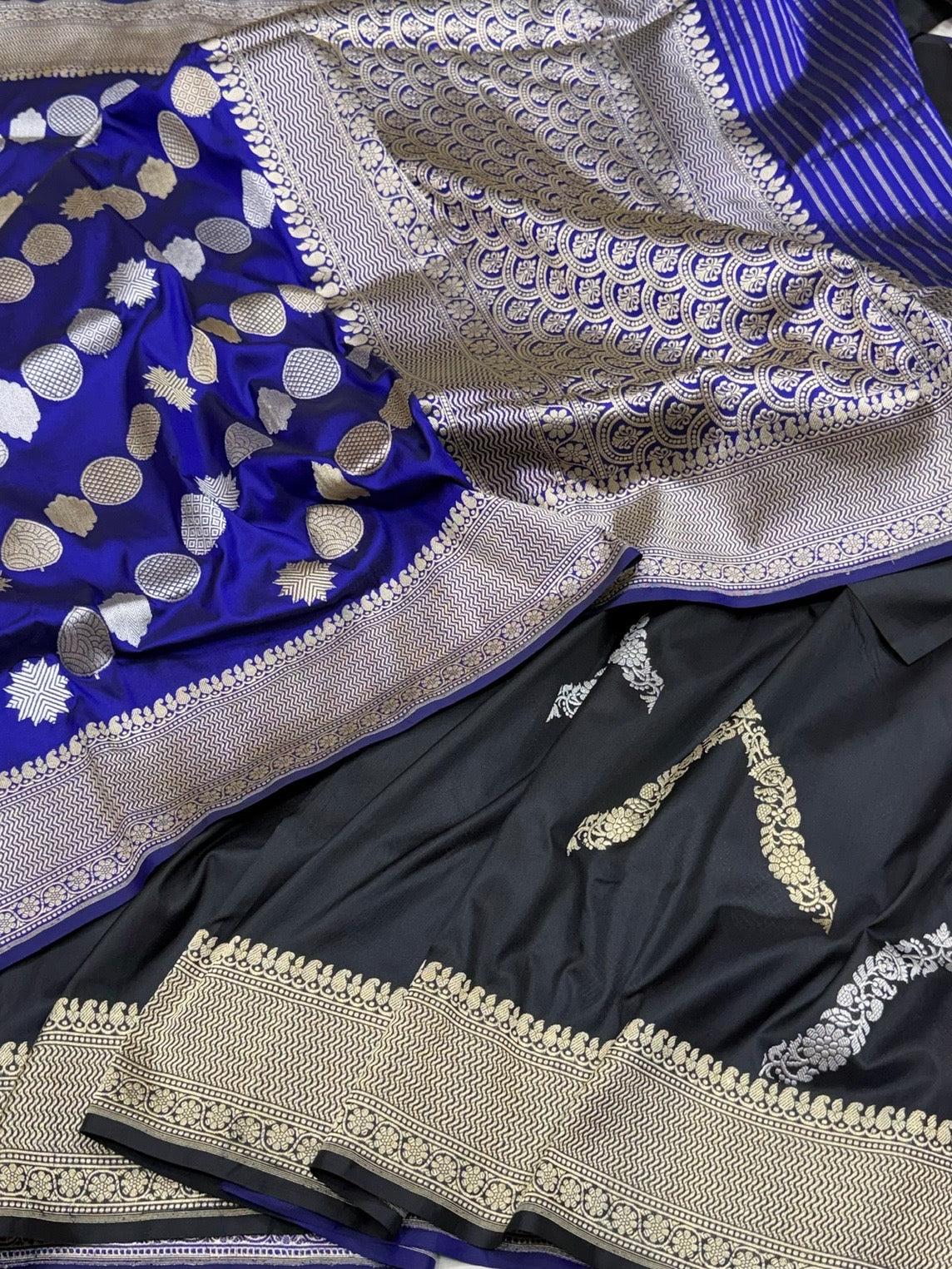 Black / Royal Blue Handwoven Pure Banarasi Silk Saree