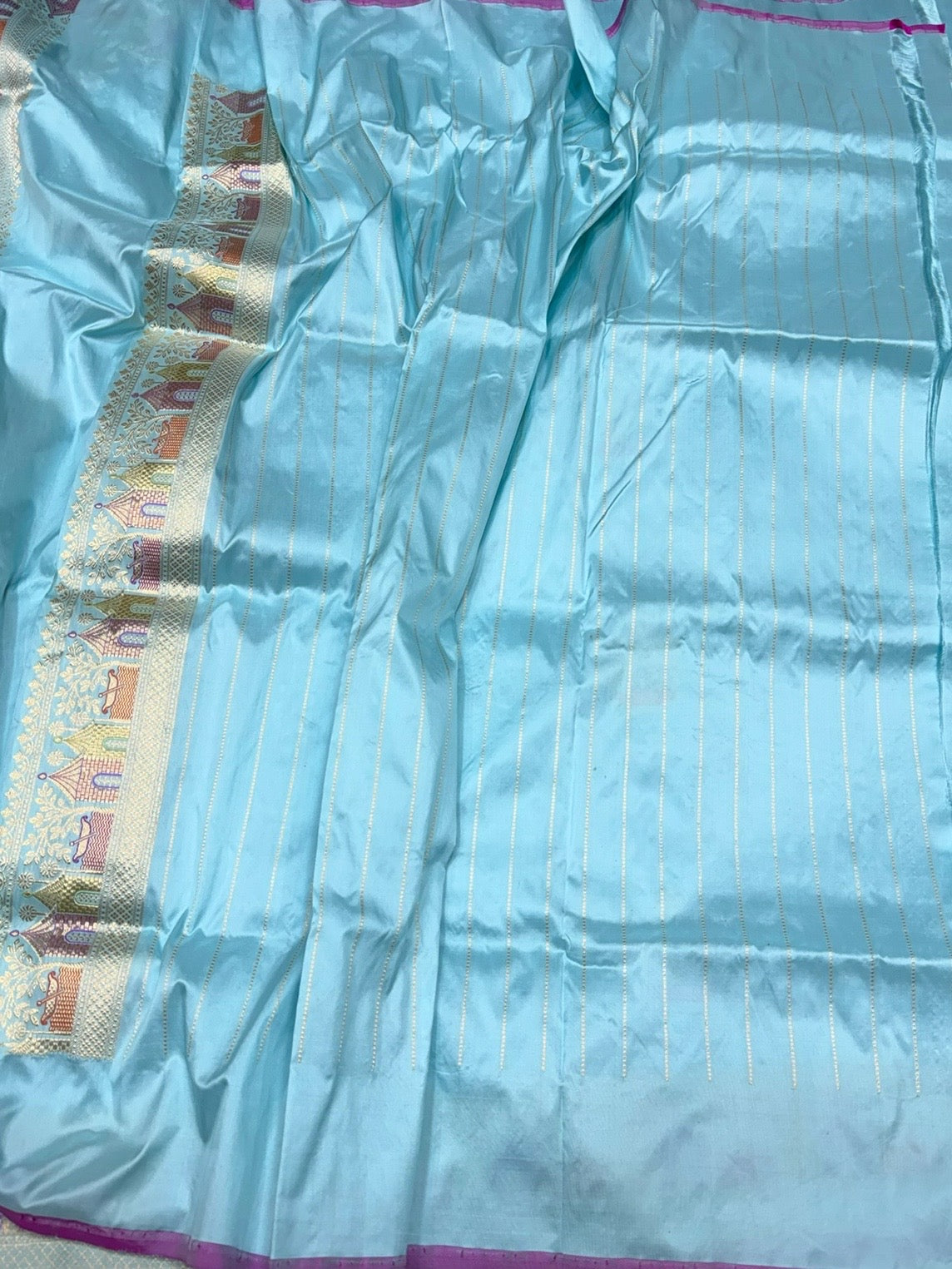 Sky Blue Handwoven Pure Banarasi Silk Saree | Pure Katan Silk | Kadwa Weave | HMR Handlooms