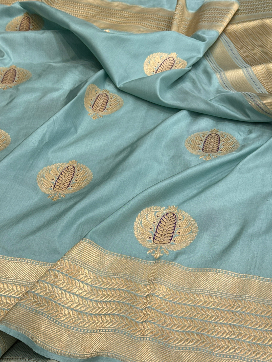 Powder Blue Handwoven Pure Banarasi Silk Saree