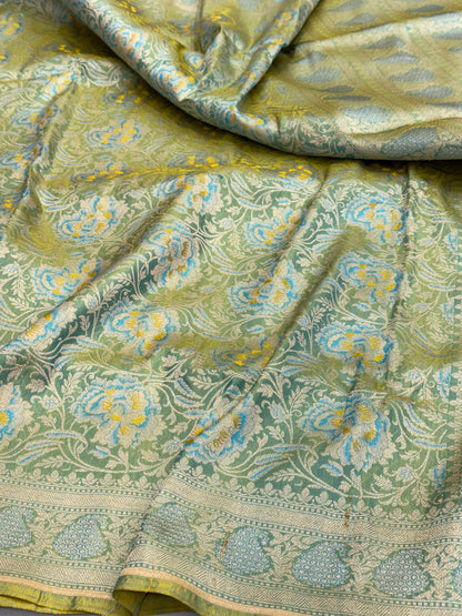 Sea Green Banarasi Minakari Pure Katan Silk Brocade Saree – Rich Traditional Brocade Weave
