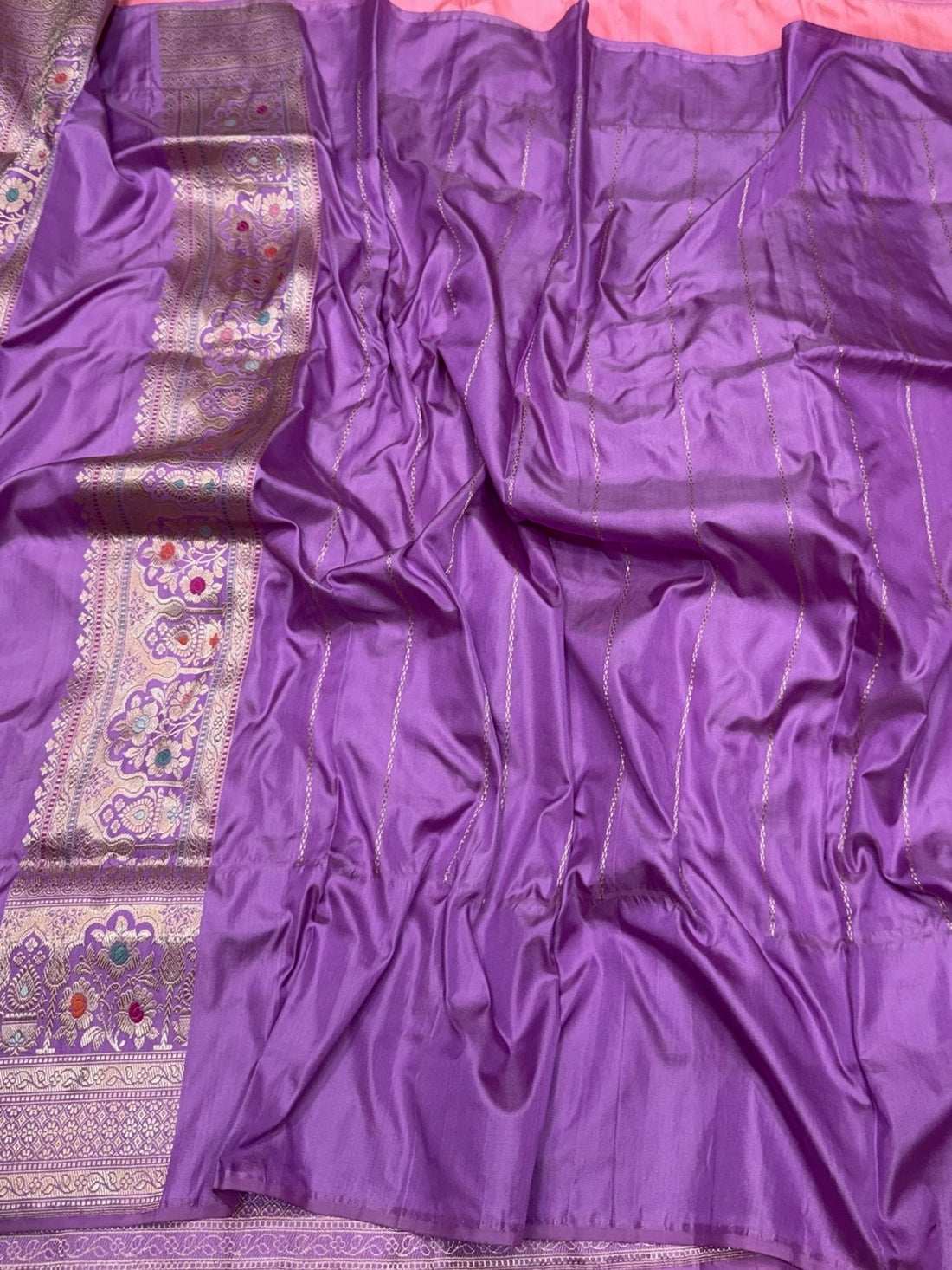 Peach Handwoven Pure Banarasi Ektara Silk Saree – Kadwa Iktara Weave, Pure Mulberry Silk
