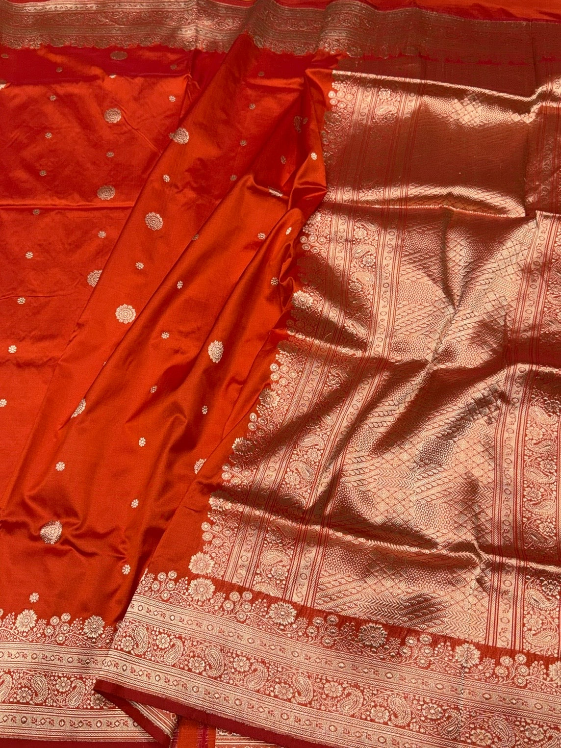 Orange Handwoven Vintage Pure Banarasi Silk Saree