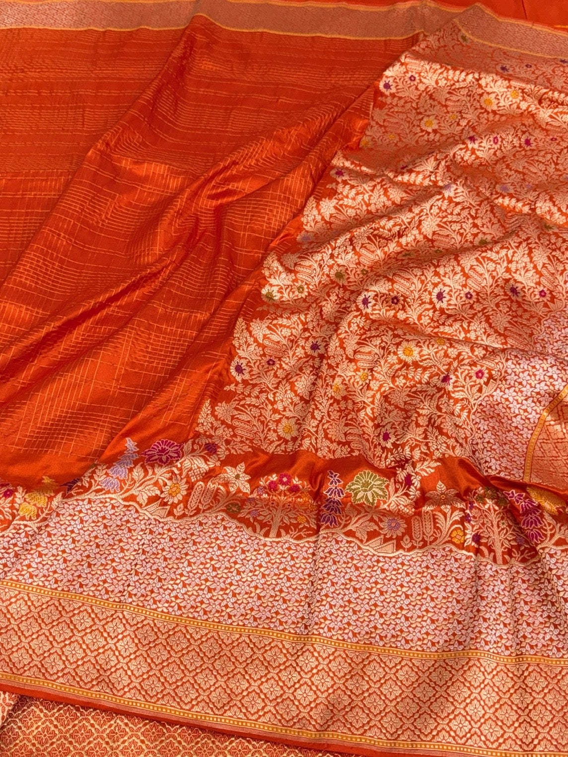 Orange Handwoven Pure Banarasi Katan Silk Saree