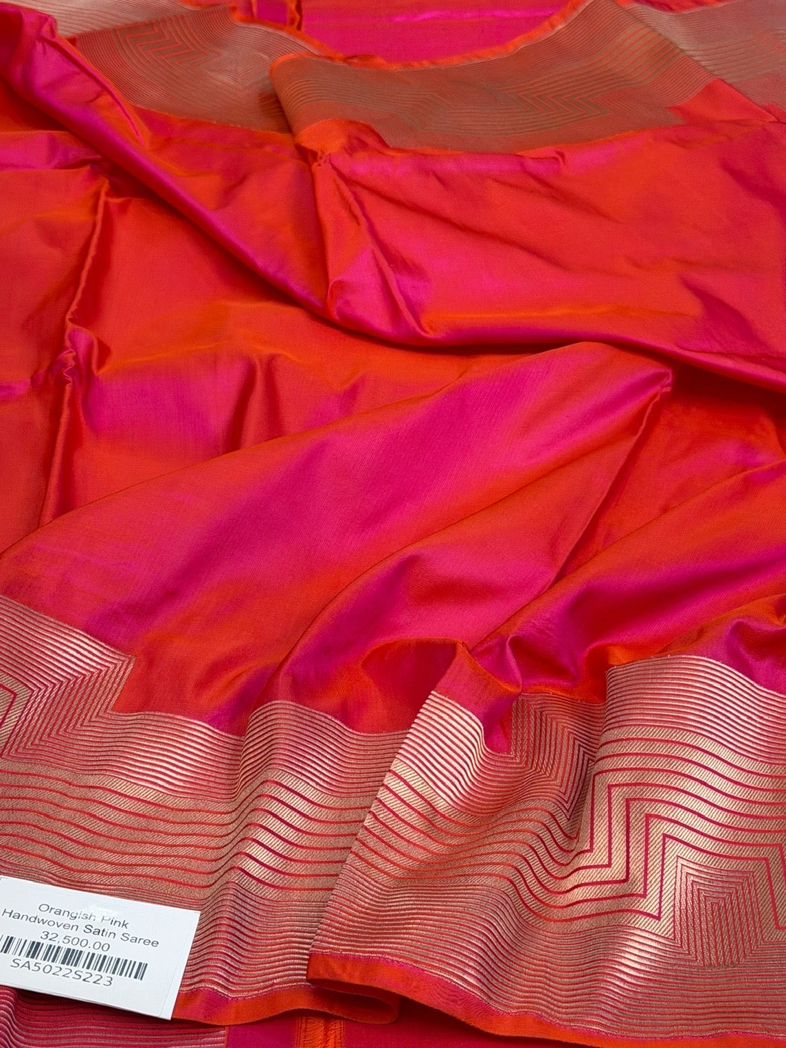 Orangish Pink Handwoven Pure Banarasi Satin Silk Saree
