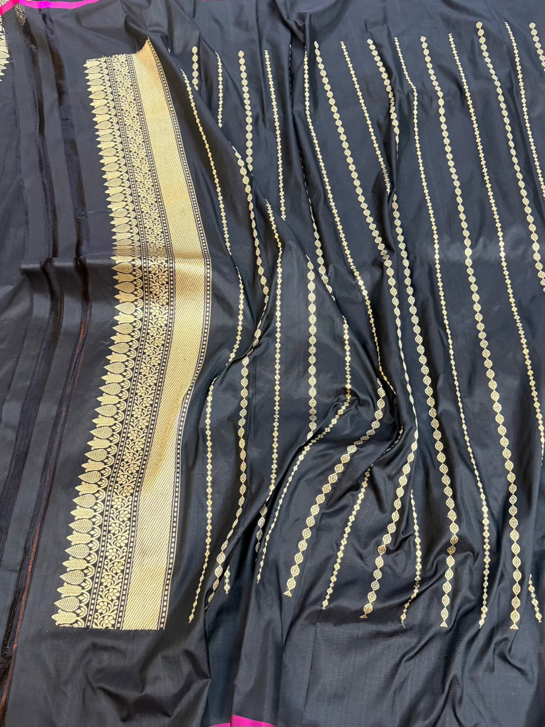Black Handwoven Pure Banarasi Katan Silk Brocade Saree
