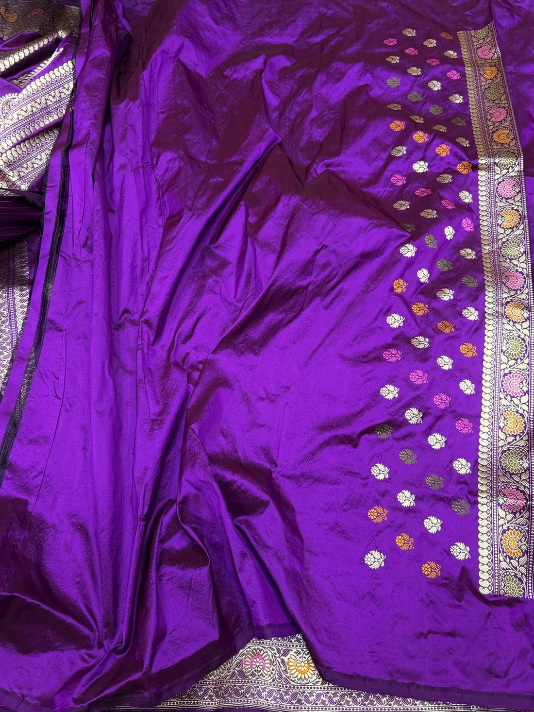 Purple Handwoven Pure Banarasi Silk Saree – Kadwa Weave in 100% Katan Mulberry Silk