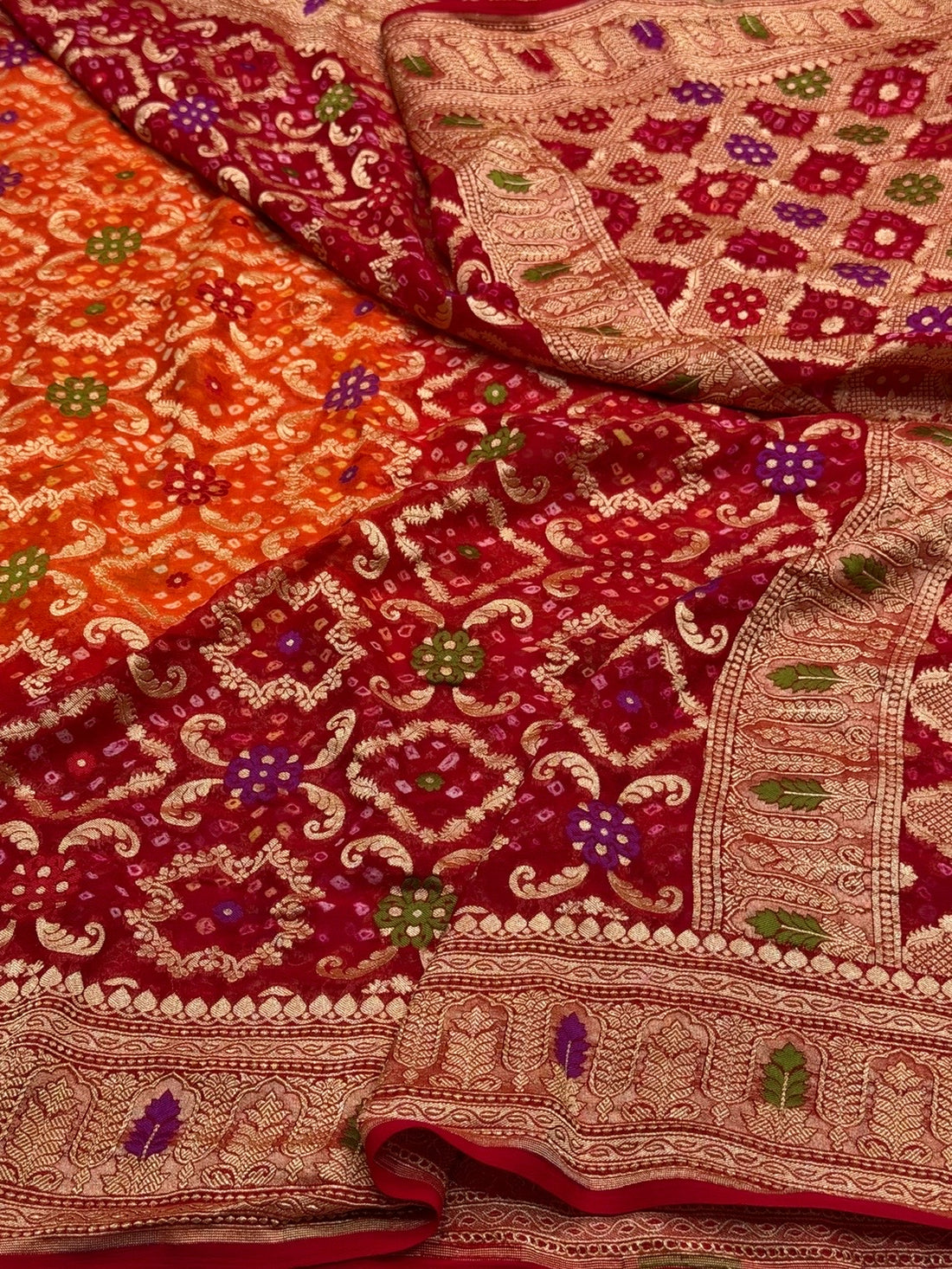 Red Banarasi Pure Bandhej Georgette Saree