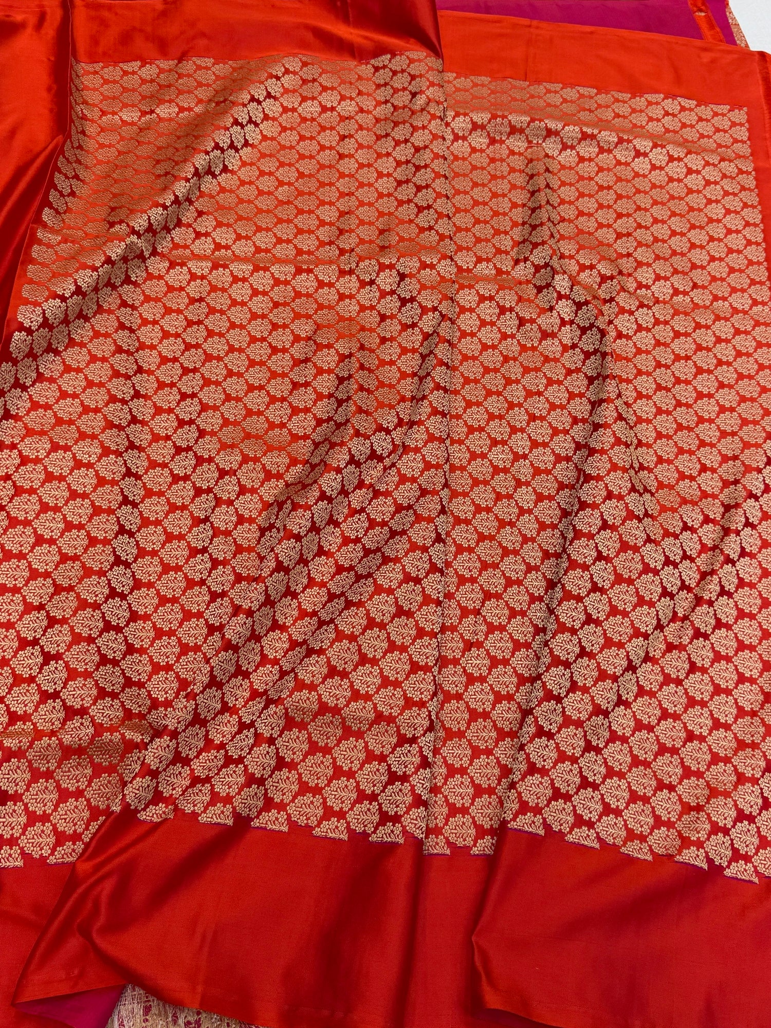Orange Handwoven Banarasi Pure Mashru Satin Silk Saree