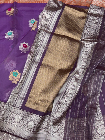 Lavender Handwoven Pure Organza Silk Saree
