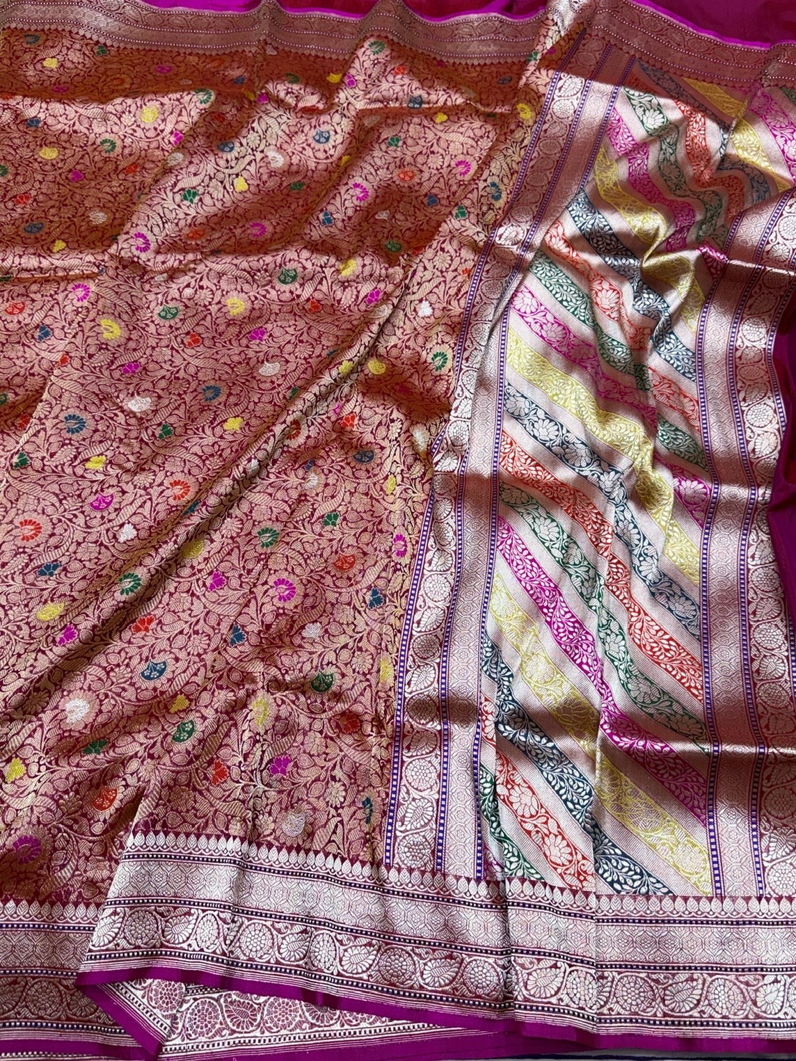 Magenta Pink Handwoven Pure Banarasi Brocade Saree