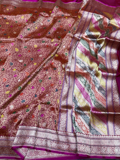 Magenta Pink Handwoven Pure Banarasi Brocade Saree