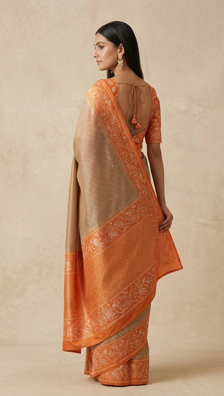 Brown Handwoven Pure Banarasi Ektara Silk Saree