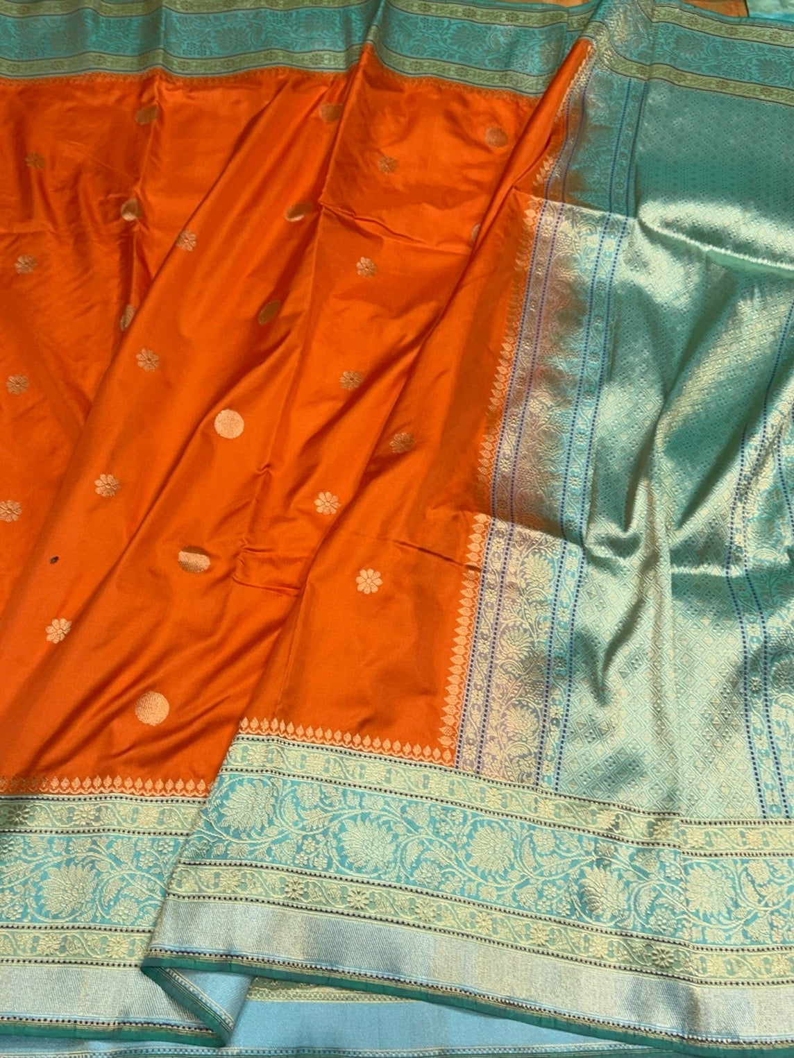 Orange Handwoven Pure Banarasi Ektara Silk Saree
