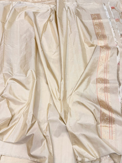 Cream Handwoven Pure Banarasi Silk Saree