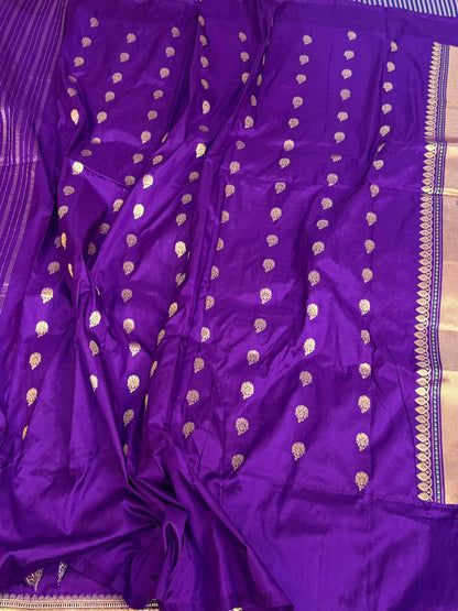 Purple handwoven Pure Banarasi Ektara Silk Saree