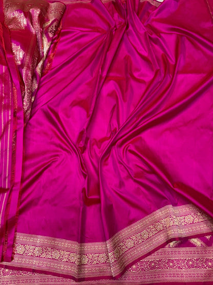 Rani Pink Handwoven Pure Banarasi Silk Saree