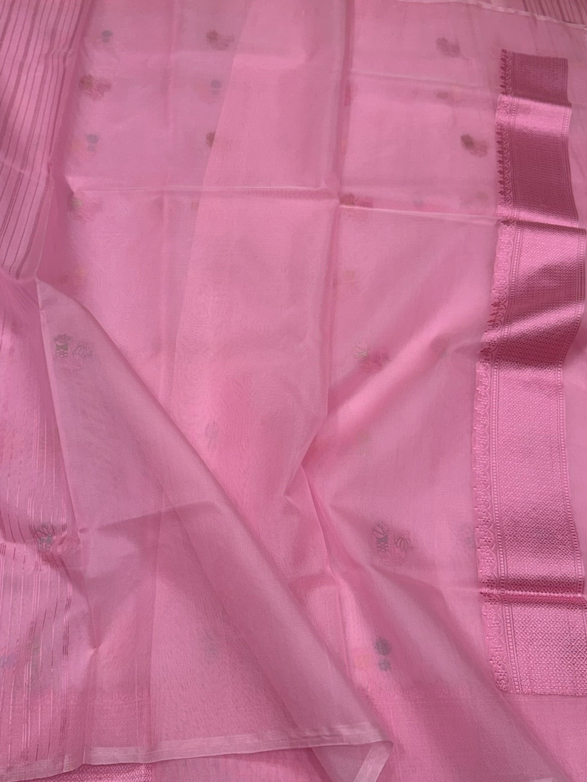 Baby Pink Handwoven Pure Organza Silk Saree