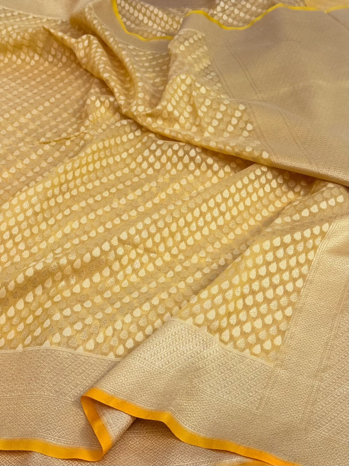 Yellow Pure Banarasi Kora Cotton Saree