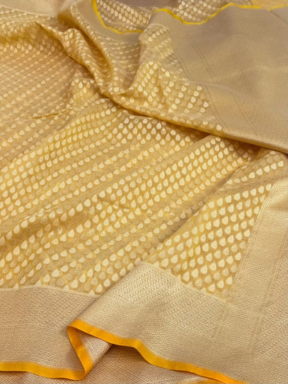 Yellow Pure Banarasi Kora Cotton Saree