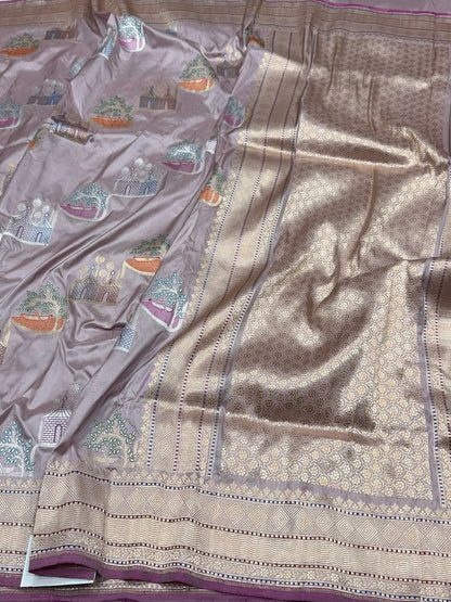 Mauve Handwoven Pure Banarasi Silk Saree