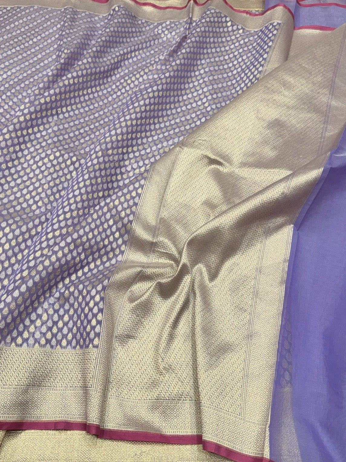 Lavender Banarasi Pure Kora Cotton Saree