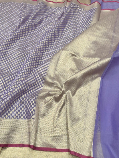 Lavender Banarasi Pure Kora Cotton Saree