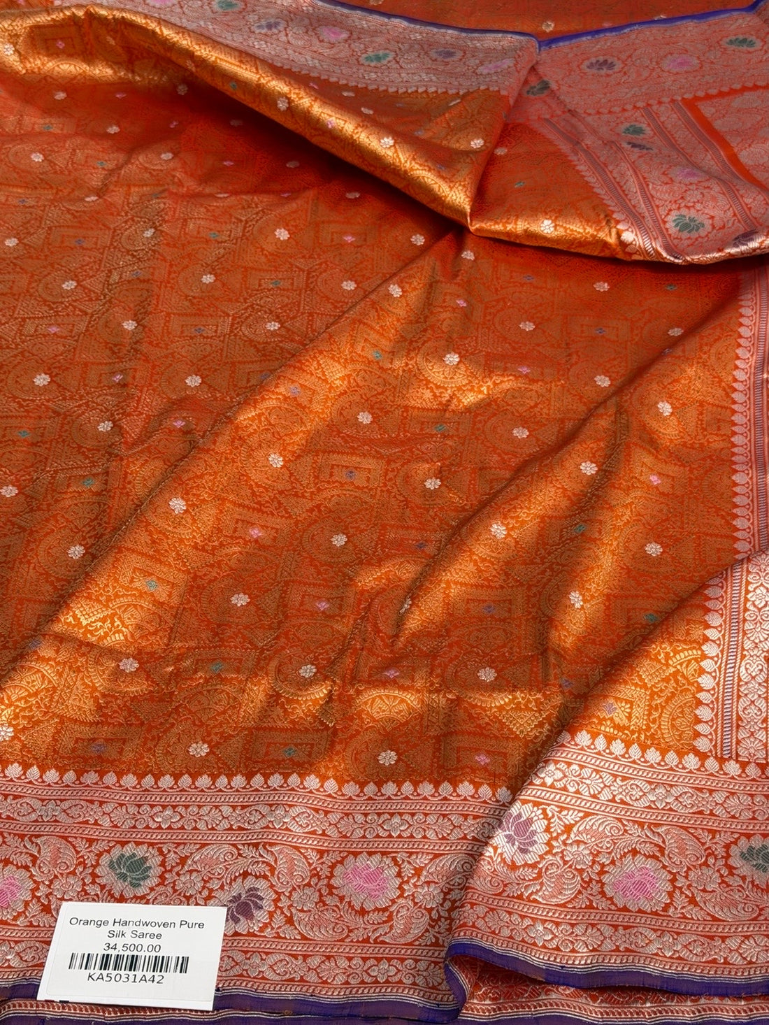 Orange Pure Banarasi Silk Brocade Saree