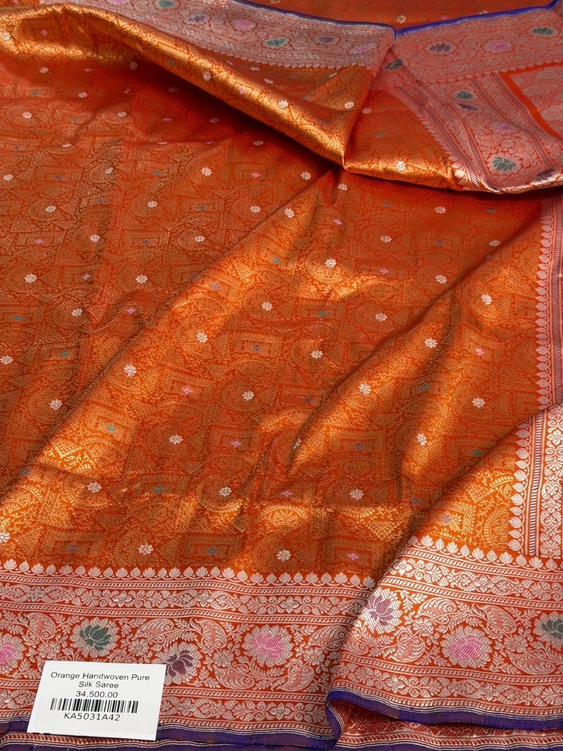 Orange Pure Banarasi Silk Brocade Saree