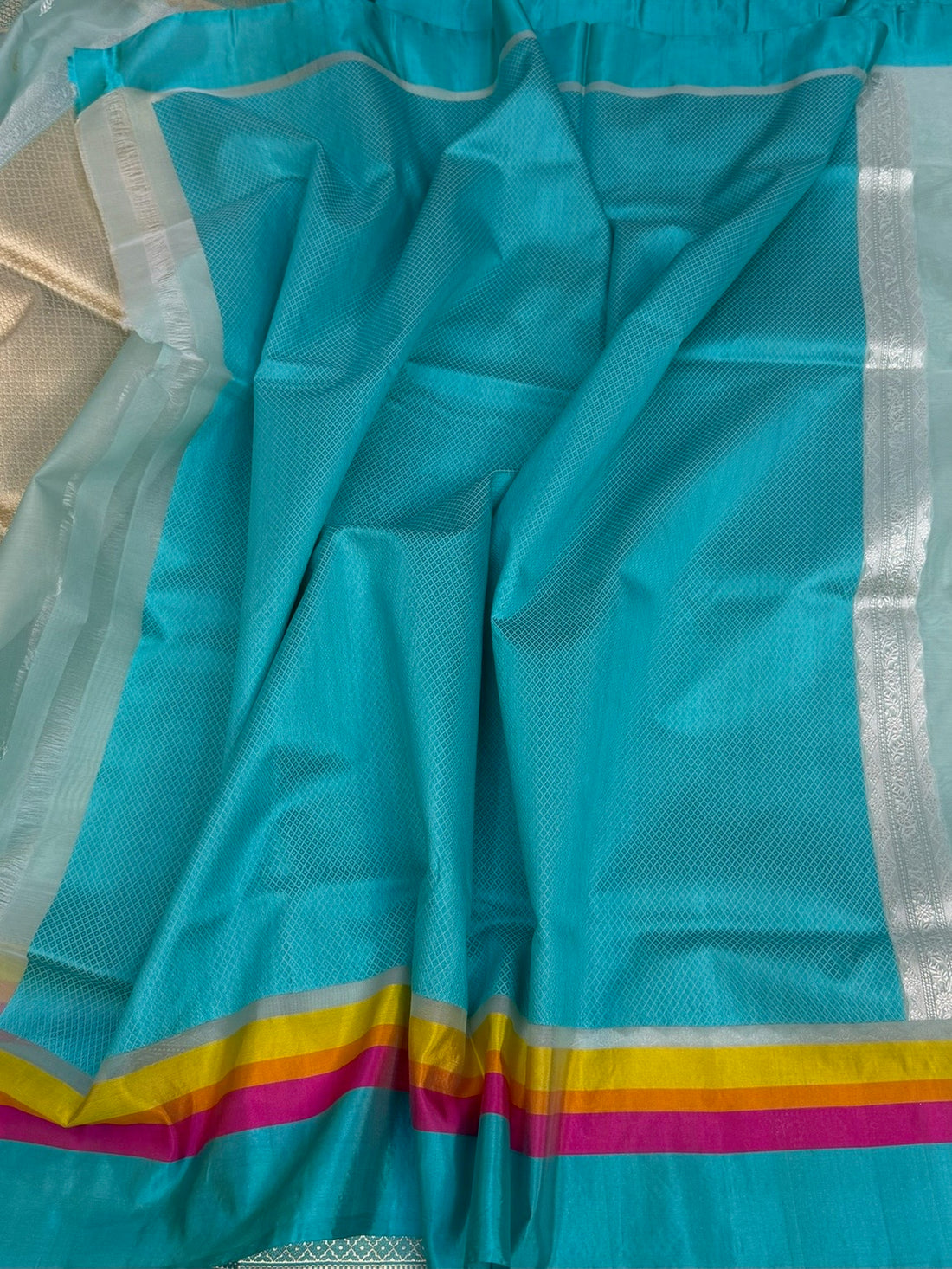 Sea Blue Handwoven Pure Banarasi Organza Silk Saree