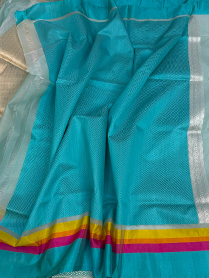 Sea Blue Handwoven Pure Banarasi Organza Silk Saree