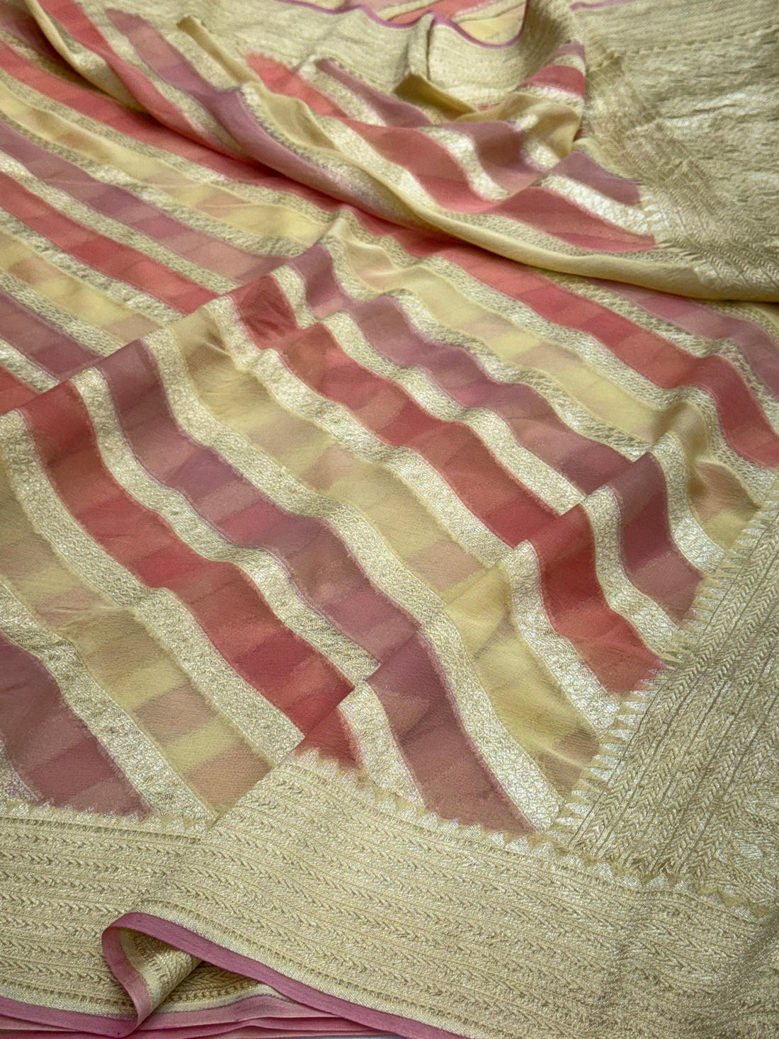 Cream Rangkaat Banarasi Chiffon Georgette Saree