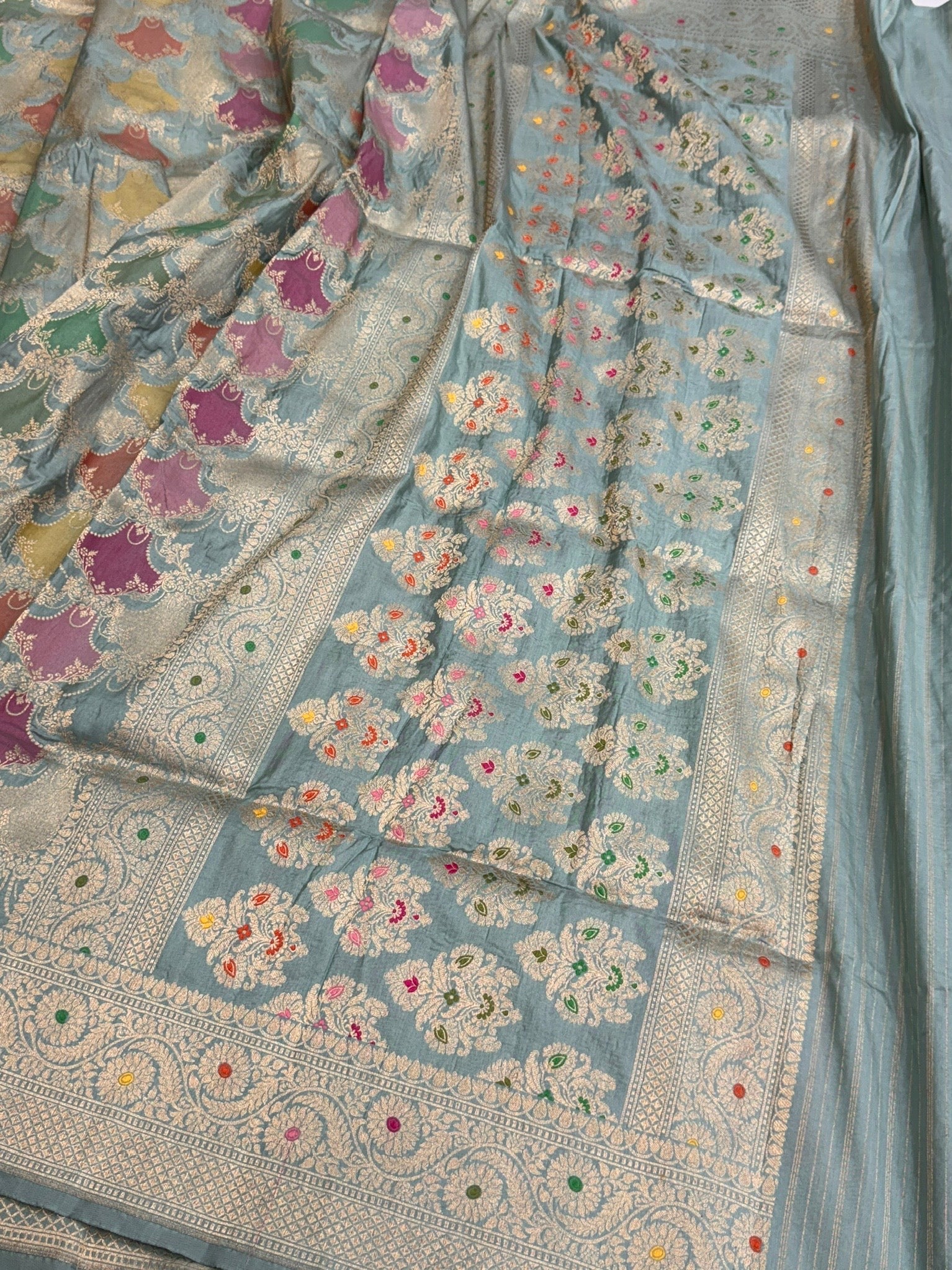 Multicolour Banarasi Pure Silk Saree – Cutwork Weave in 100% Pure Katan Silk