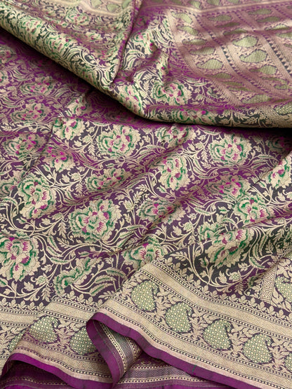 Banarasi Minakari Pure Silk Brocade Saree – Katan Silk with Intricate Minakari &amp; Rich Brocade Weave