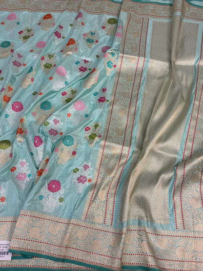 Sky Blue Handwoven Pure Banarasi Katan Silk Saree
