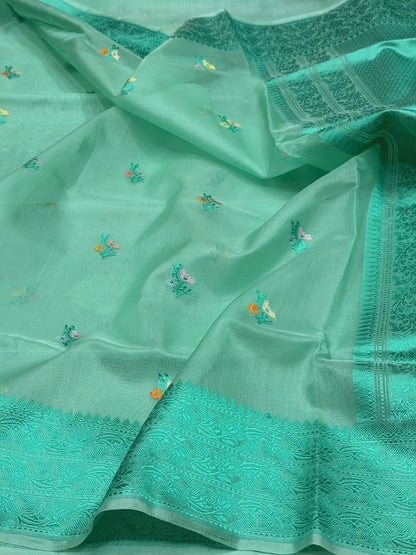 Sea Green Handwoven Pure Banarasi Organza Silk Saree