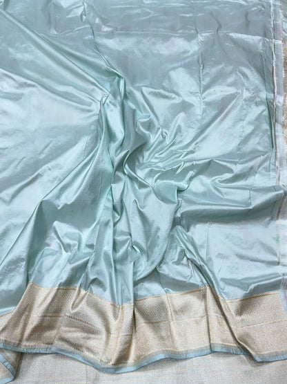 Ice Blue Handwoven Kimkhab Banarasi Pure Silk Brocade Sareee