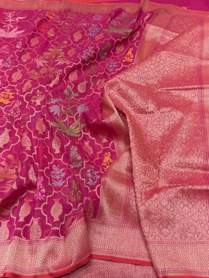 Gajiri Pink Pure Muslin Cotton Jamdani Saree