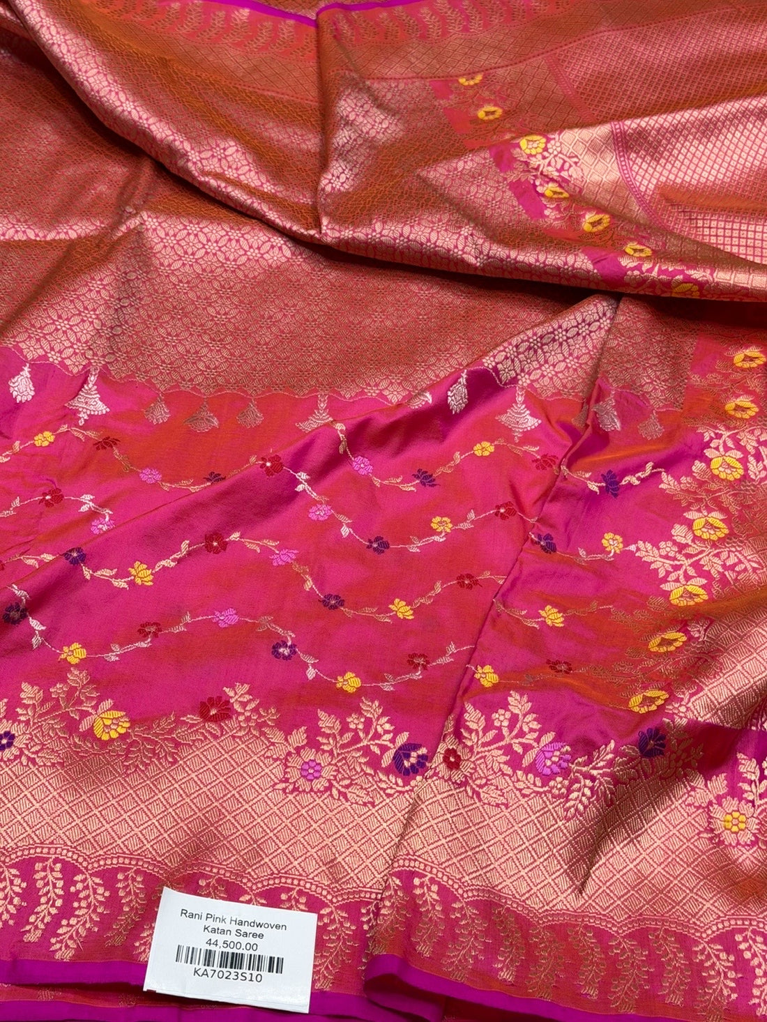 Rani Pink Handwoven Banarasi Katan Silk Saree – Luxury Kadwa Handloom