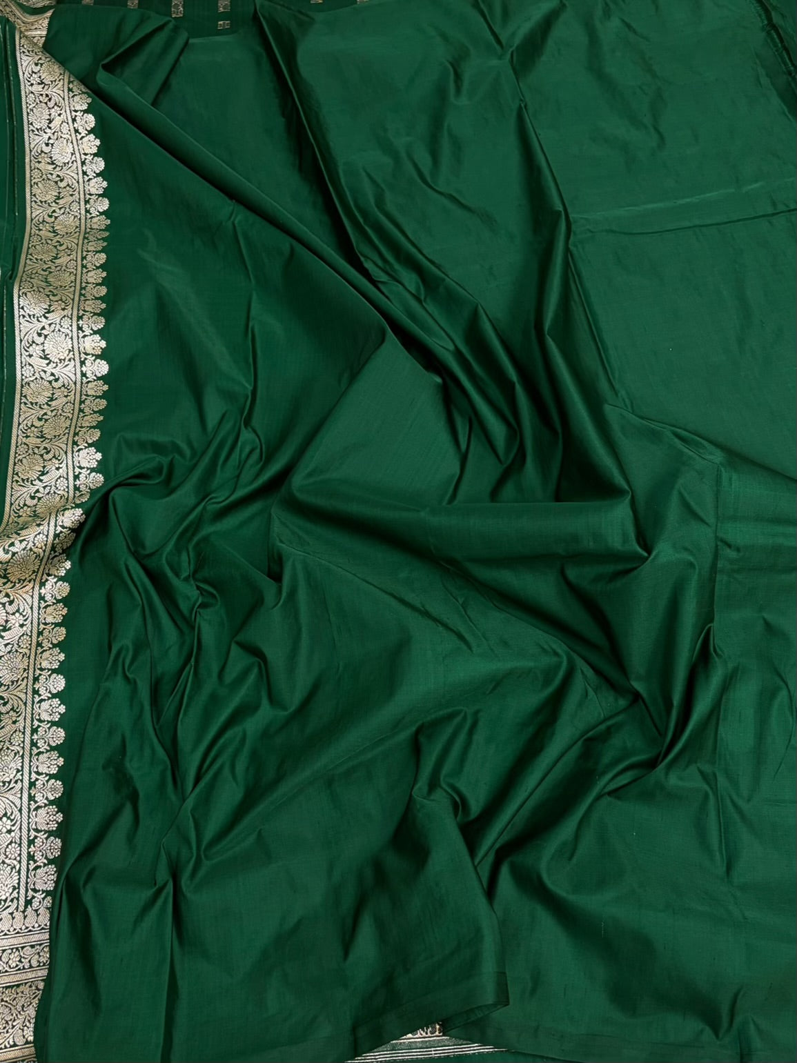 Bottle Green Handwoven Pure Banarasi Satin Silk Saree