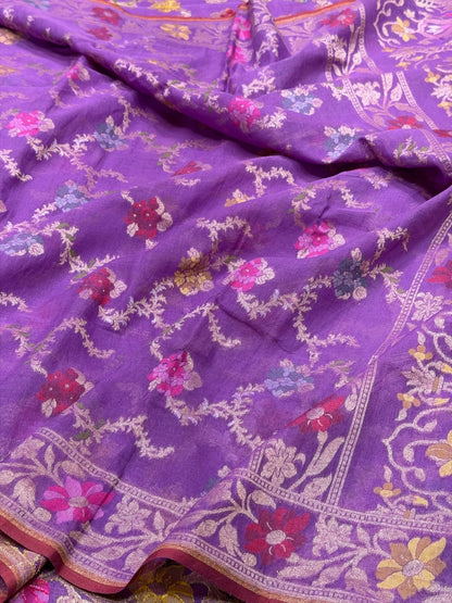 Lavender Banarasi Pure Muslin Cotton Jamdani Saree