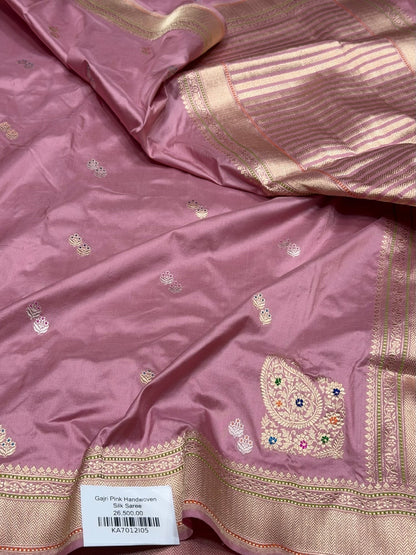 Gajiri Pink Handwoven Pure Banarasi Silk Saree in Kadwa Weave