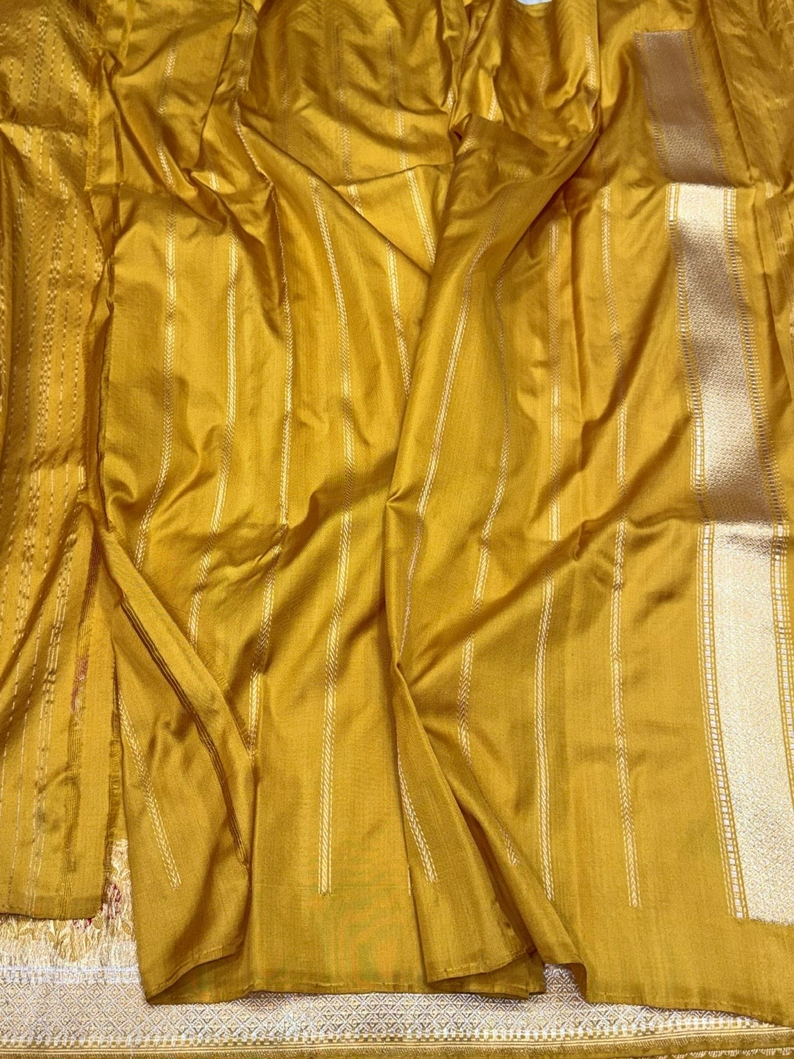 Mustard Yellow Pure Banarasi Katan Silk Saree – Handwoven Kadwa Booti