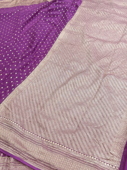 Lavender Pure Banarasi Chiffon Georgette Saree