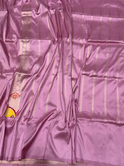 Gajiri Pink Handwoven Pure Banarasi Silk Kadwa Saree – 100% Pure Katan Mulberry Silk Brocade