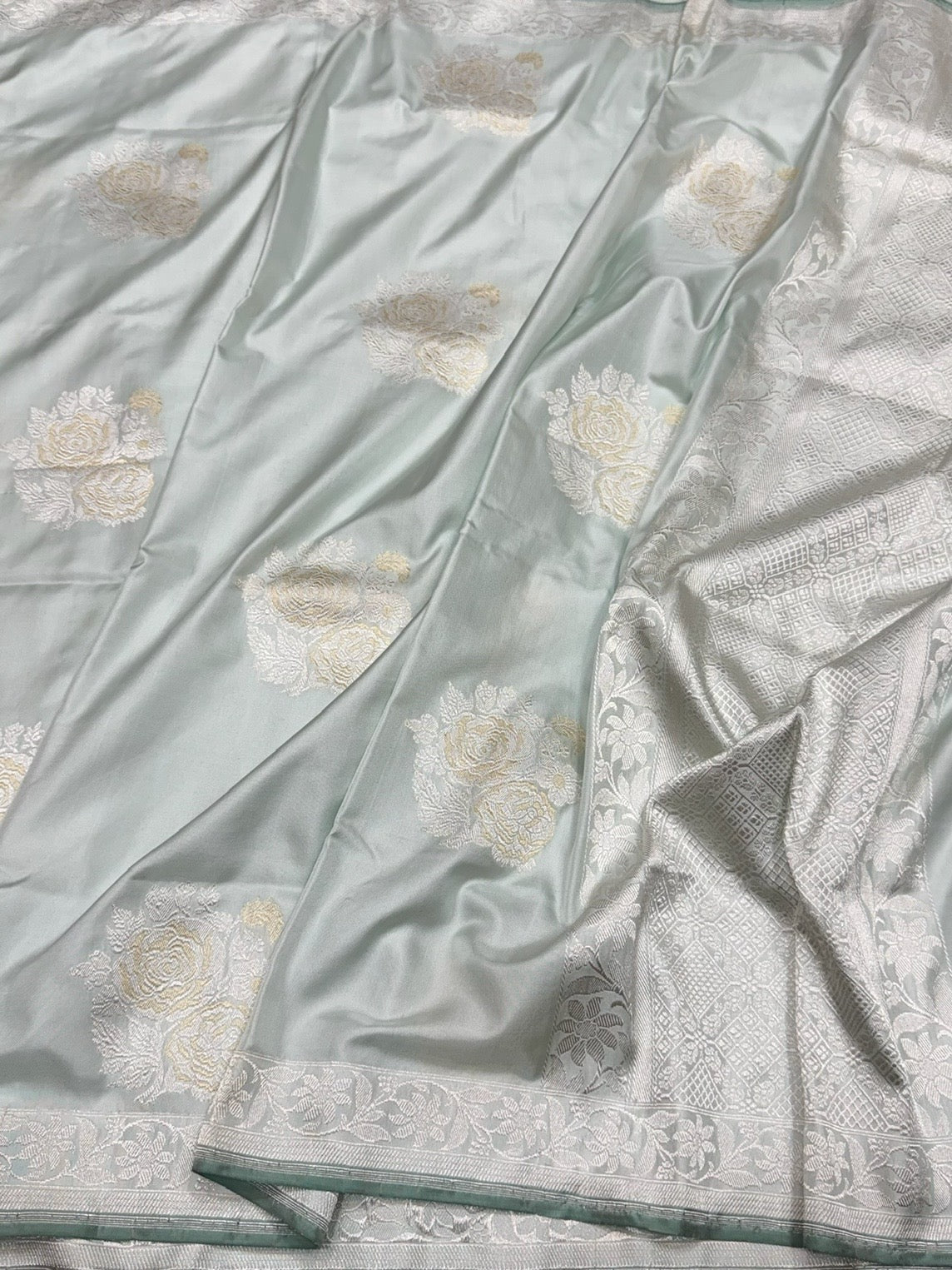 Powder Blue Handwoven Pure Banarasi Ektara Silk Saree